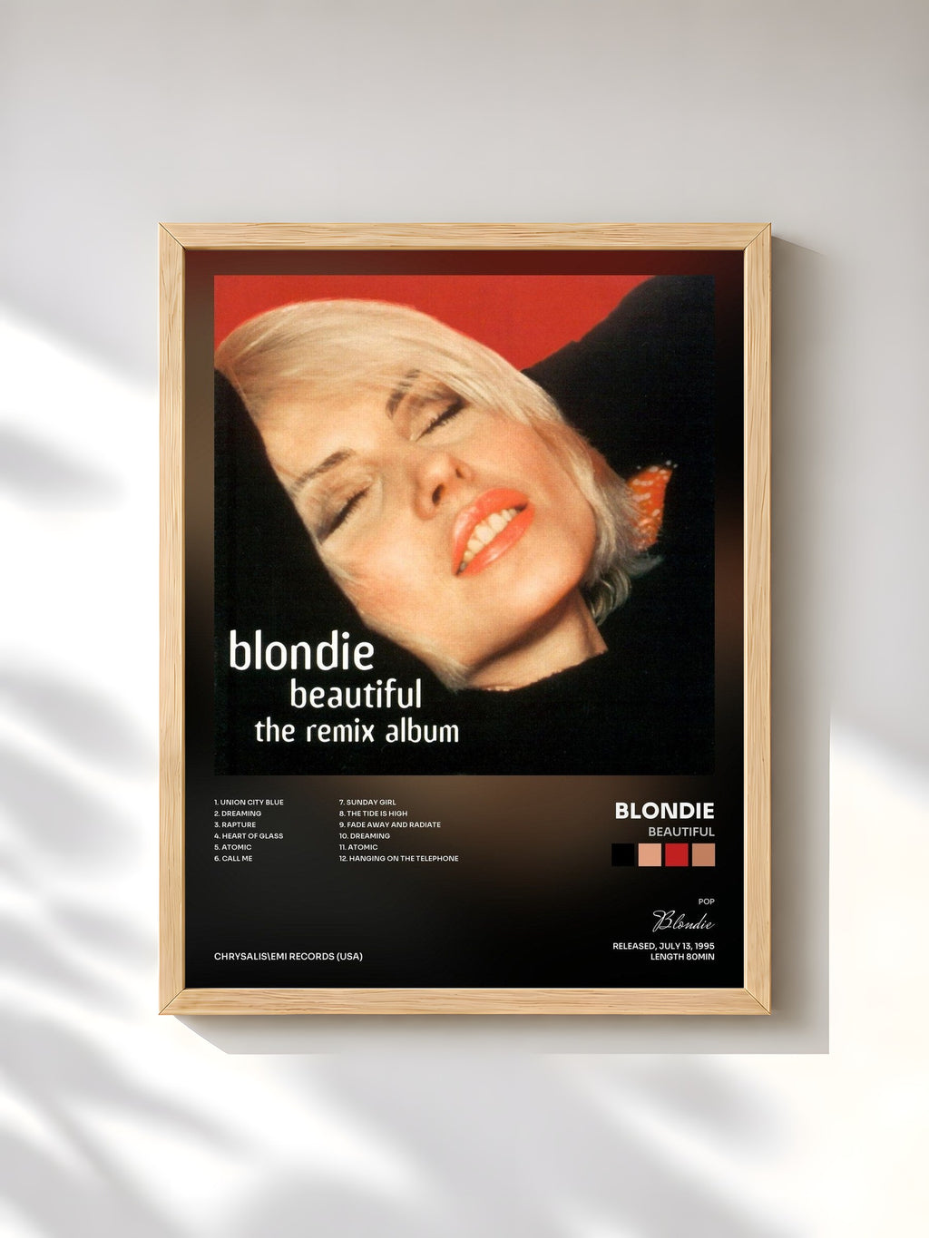 #bois Tableau de l'album Beautiful de Blondie, cadre en bois brut, imprimé et encadré en France