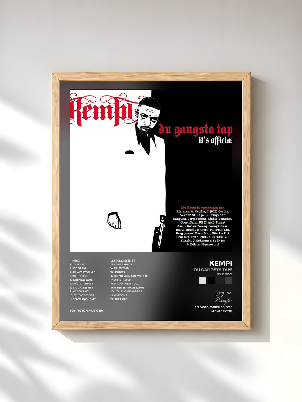 #bois Tableau de l'album Du Gangsta Tape (It's Official) de Kempi, cadre en bois brut, imprimé et encadré en France
