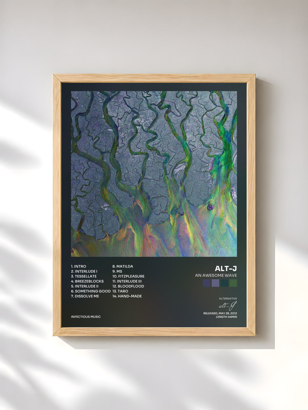 #bois Tableau de l'album An Awesome Wave de alt-J, cadre en bois brut, imprimé et encadré en France