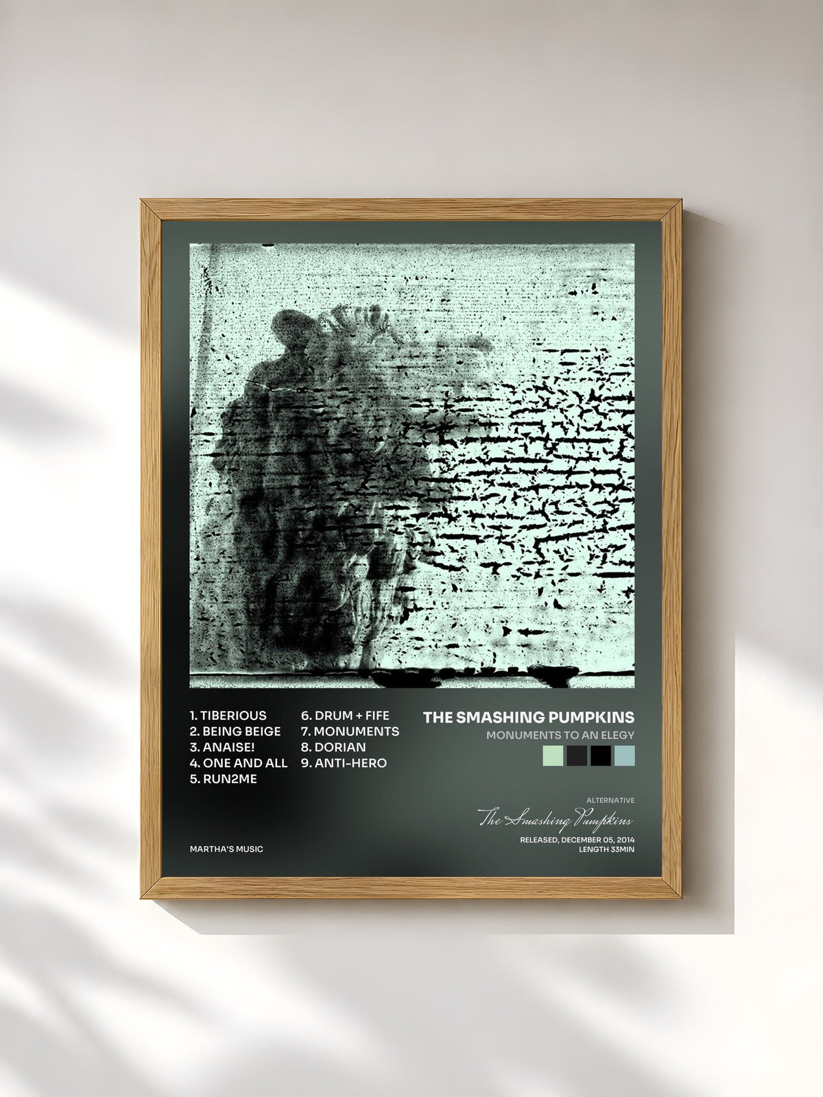 #bois Tableau de l'album Monuments to an Elegy de The Smashing Pumpkins, cadre en bois brut, imprimé et encadré en France