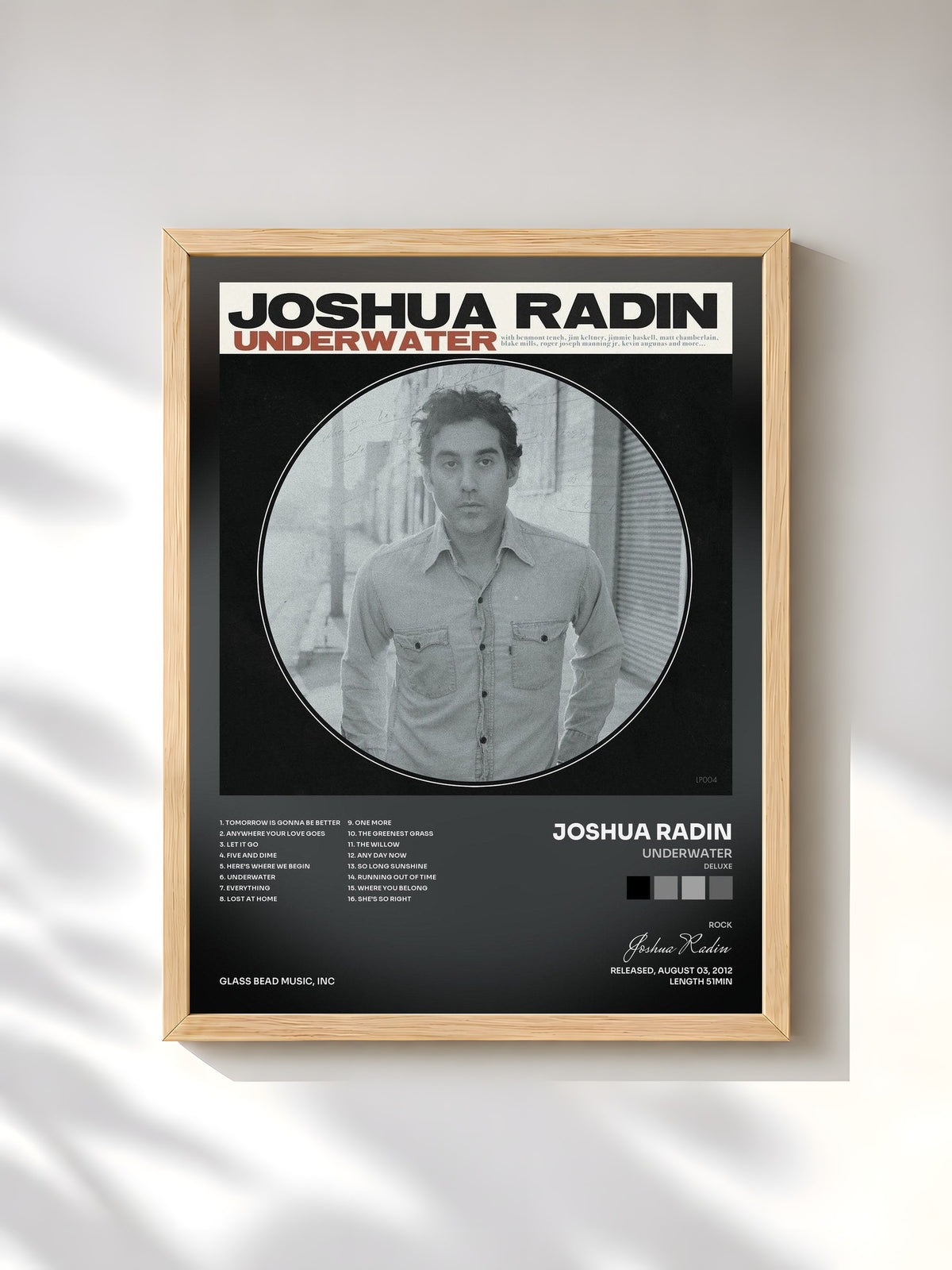 #bois Tableau de l'album Underwater (Deluxe) de Joshua Radin, cadre en bois brut, imprimé et encadré en France