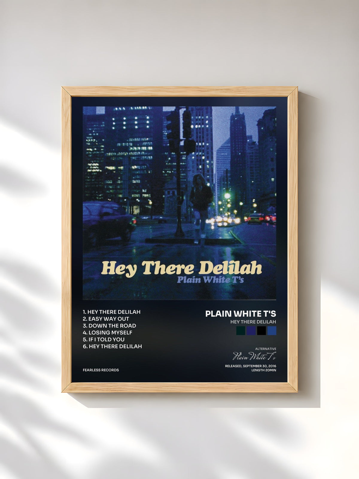 #bois Tableau de l'album Hey There Delilah de Plain White T's, cadre en bois brut, imprimé et encadré en France
