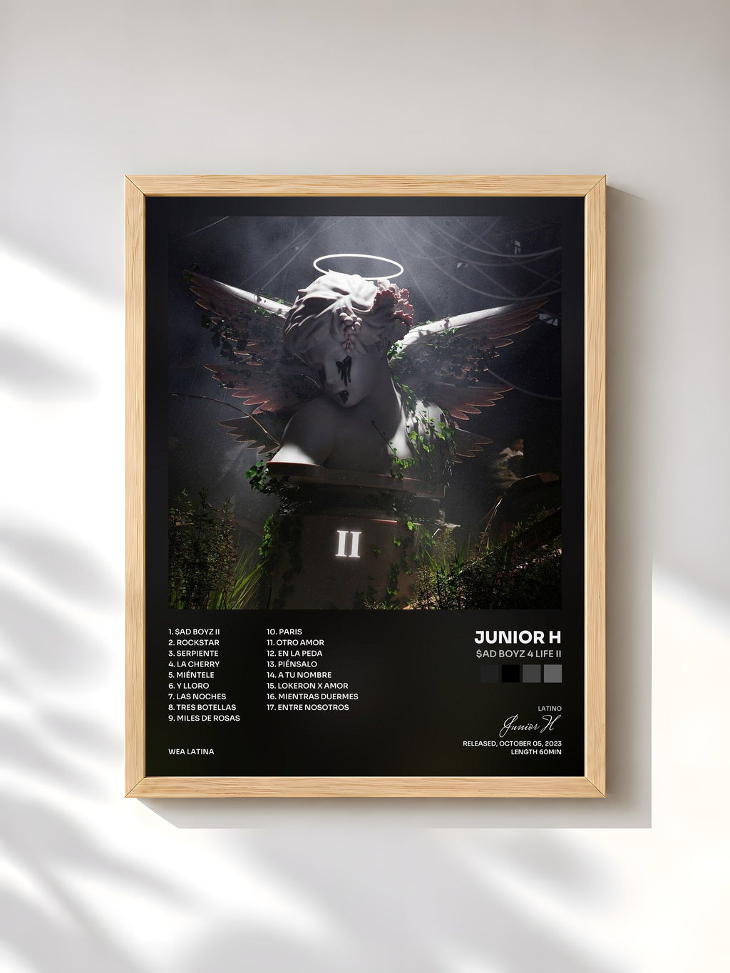 #bois Tableau de l'album $AD BOYZ 4 LIFE II de Junior H, cadre en bois brut, imprimé et encadré en France