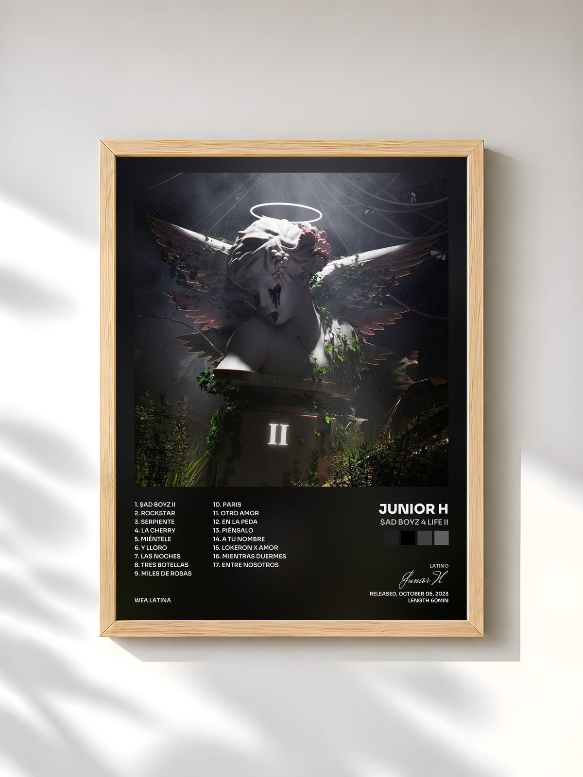 #bois Tableau de l'album $AD BOYZ 4 LIFE II de Junior H, cadre en bois brut, imprimé et encadré en France