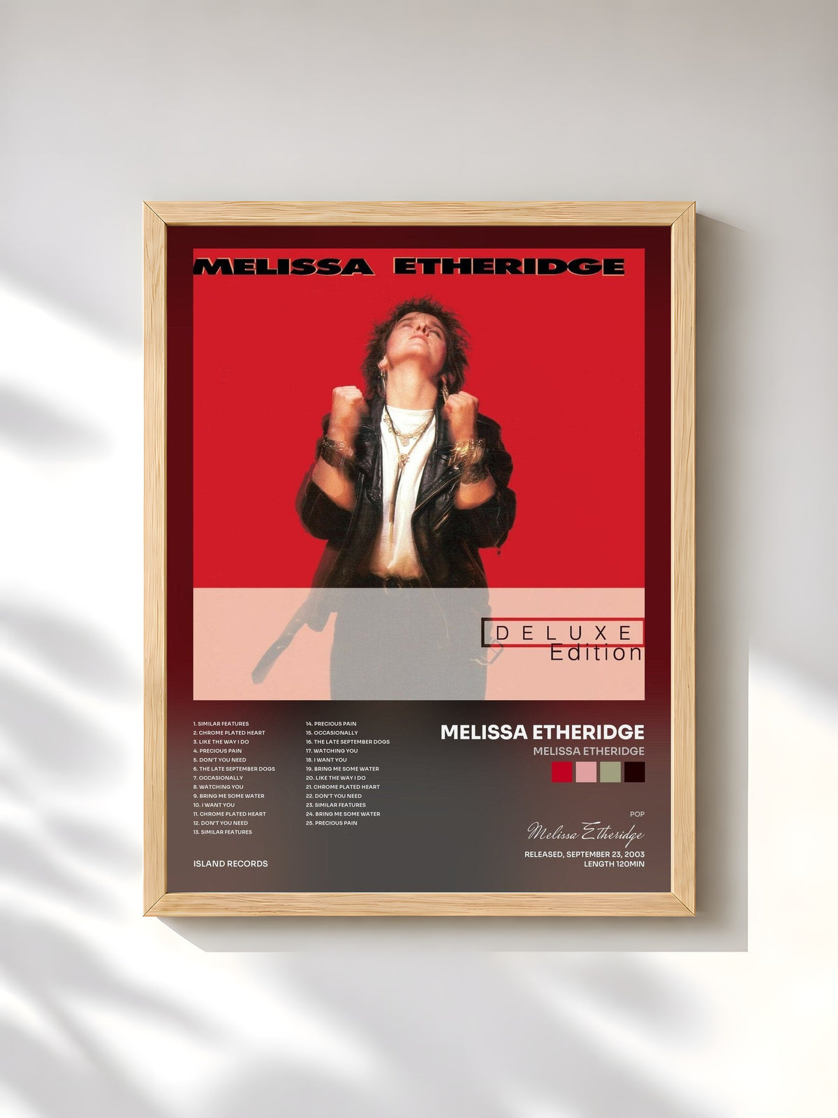 #bois Tableau de l'album Melissa Etheridge de Melissa Etheridge, cadre en bois brut, imprimé et encadré en France