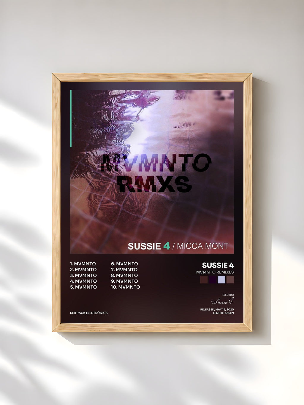 #bois Tableau de l'album Mvmnto Remixes de Sussie 4, cadre en bois brut, imprimé et encadré en France