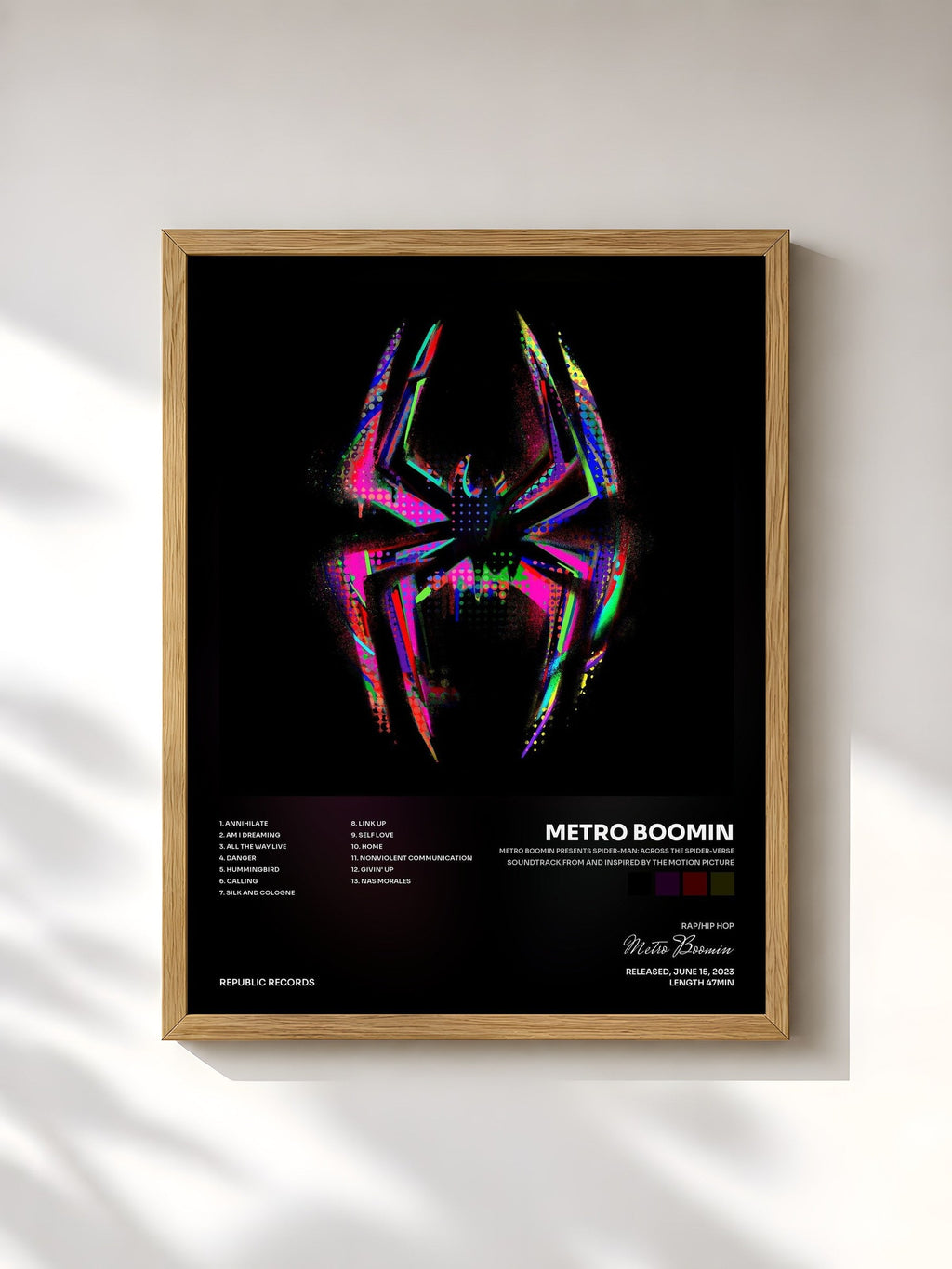 #bois Tableau de l'album METRO BOOMIN PRESENTS SPIDER-MAN: ACROSS THE SPIDER-VERSE (SOUNDTRACK FROM AND INSPIRED BY THE MOTION PICTURE) de Metro Boomin, cadre en bois brut, imprimé et encadré en France