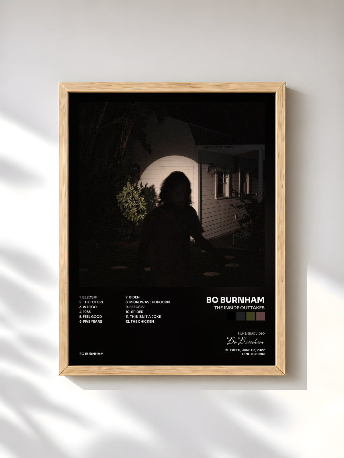 #bois Tableau de l'album THE INSIDE OUTTAKES de Bo Burnham, cadre en bois brut, imprimé et encadré en France