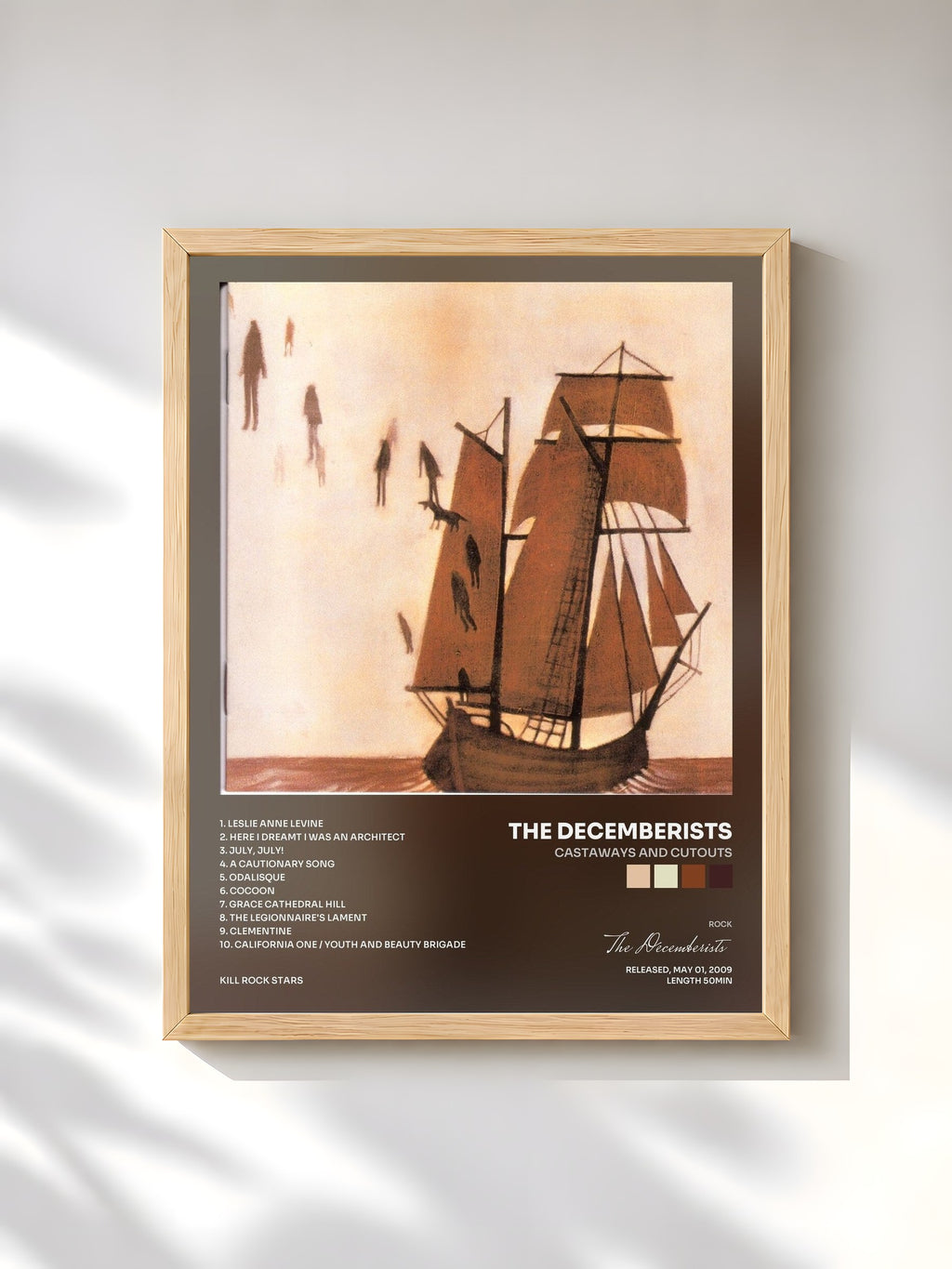 #bois Tableau de l'album Castaways and Cutouts de The Decemberists, cadre en bois brut, imprimé et encadré en France