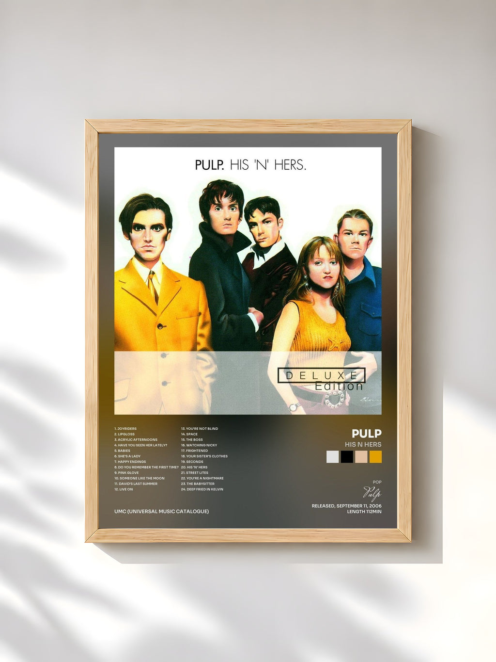 #bois Tableau de l'album His N Hers de Pulp, cadre en bois brut, imprimé et encadré en France