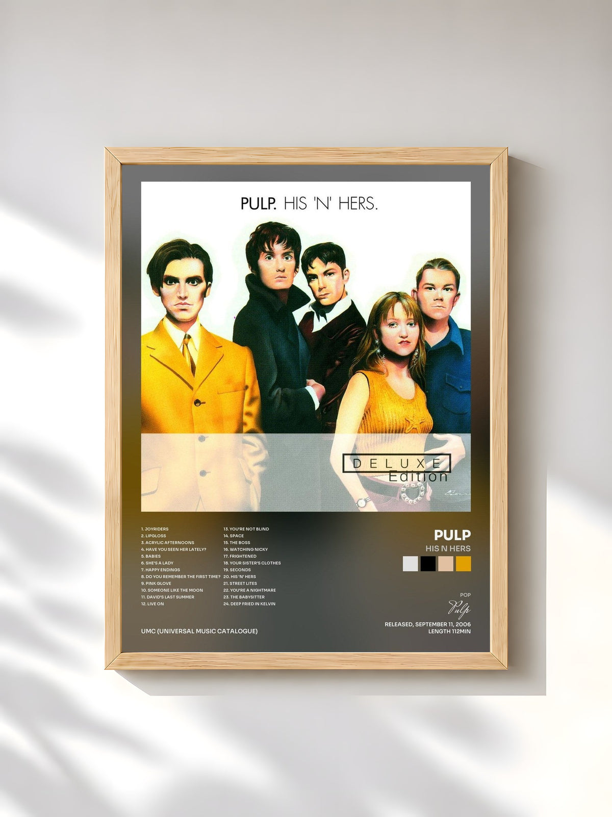 #bois Tableau de l'album His N Hers de Pulp, cadre en bois brut, imprimé et encadré en France