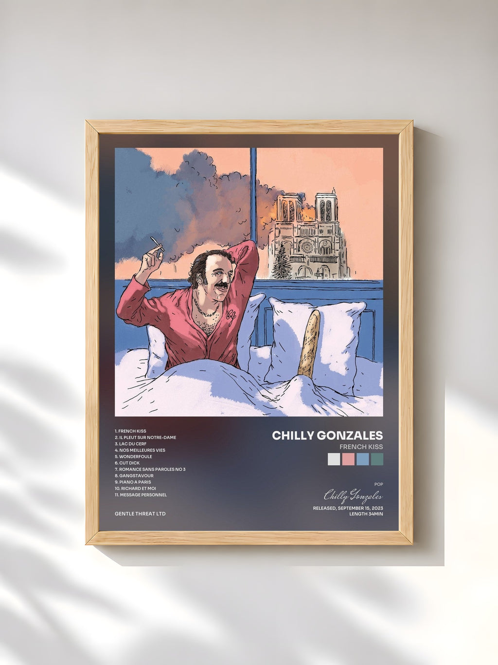 #bois Tableau de l'album French Kiss de Chilly Gonzales, cadre en bois brut, imprimé et encadré en France