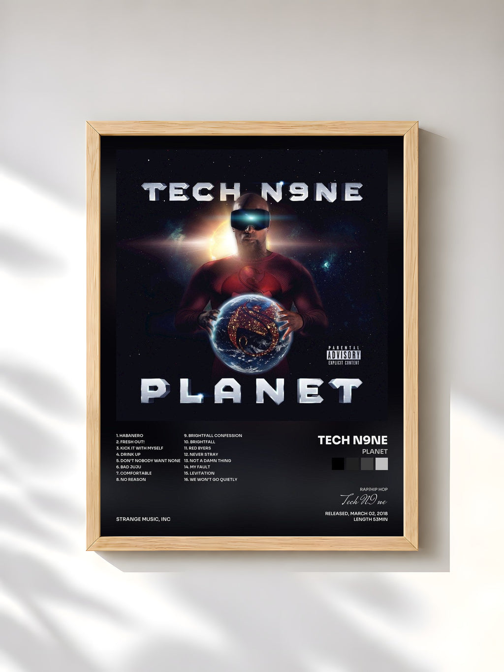 #bois Tableau de l'album Planet de Tech N9ne, cadre en bois brut, imprimé et encadré en France