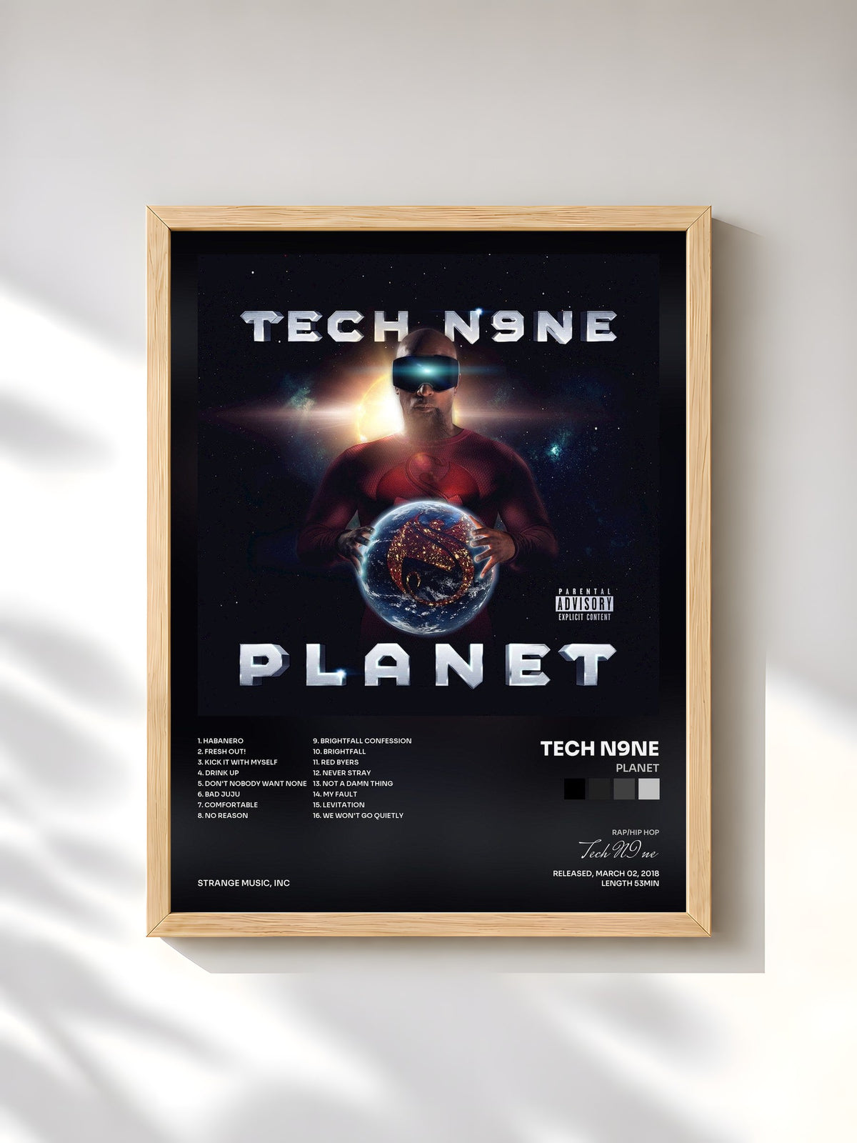 #bois Tableau de l'album Planet de Tech N9ne, cadre en bois brut, imprimé et encadré en France