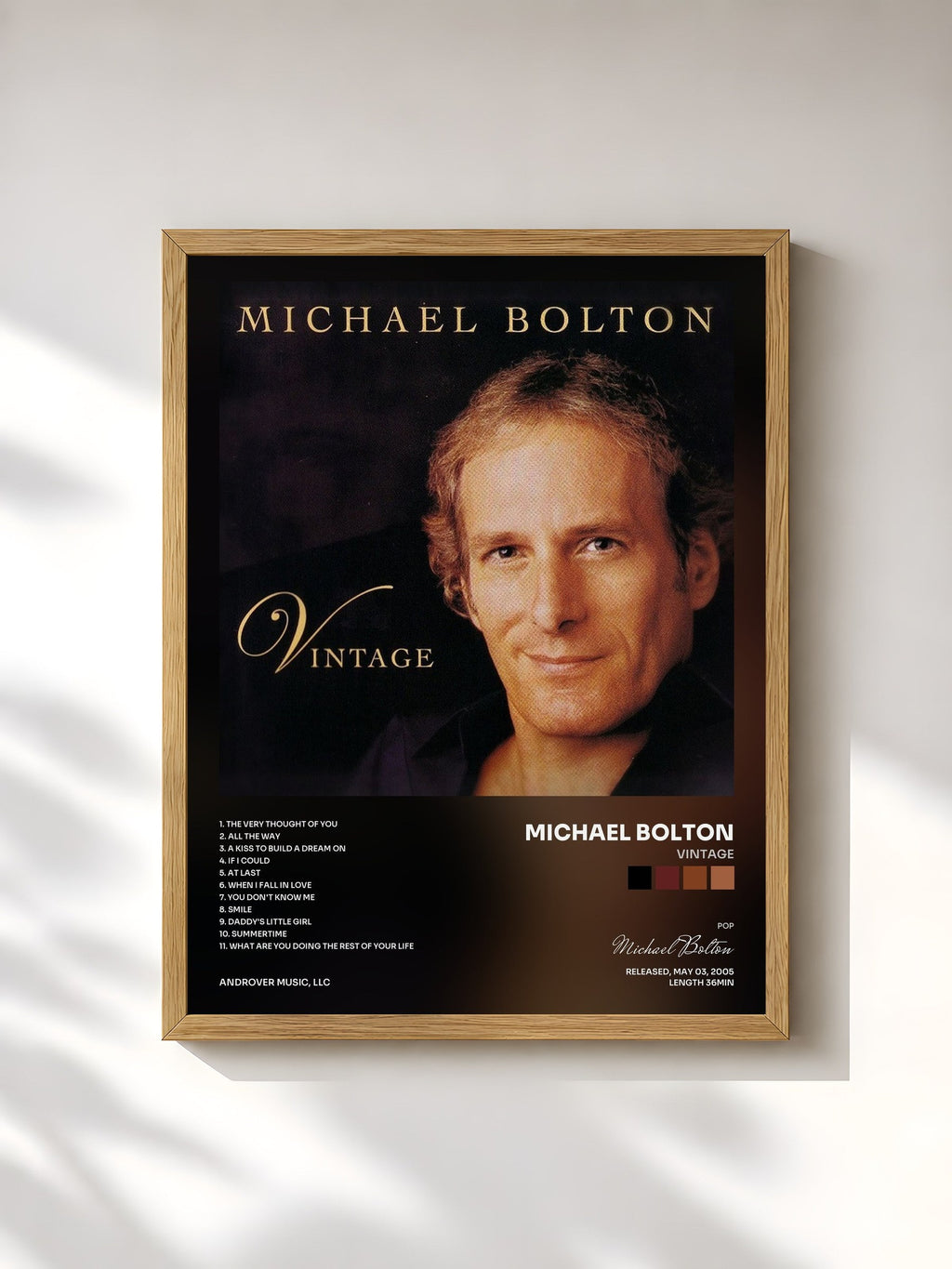 #bois Tableau de l'album Vintage de Michael Bolton, cadre en bois brut, imprimé et encadré en France