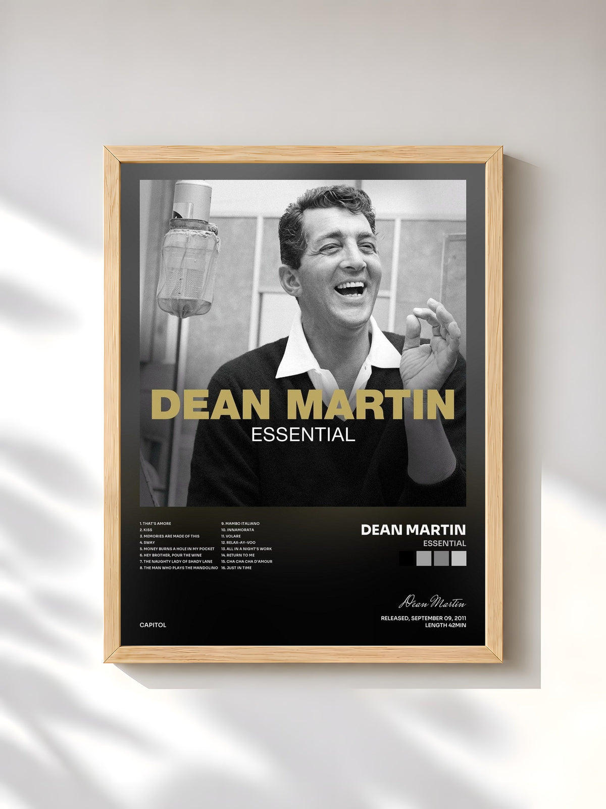 #bois Tableau de l'album Essential de Dean Martin, cadre en bois brut, imprimé et encadré en France
