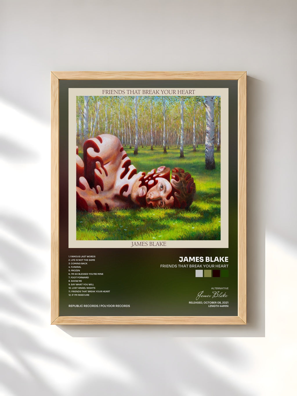 #bois Tableau de l'album Friends That Break Your Heart de James Blake, cadre en bois brut, imprimé et encadré en France