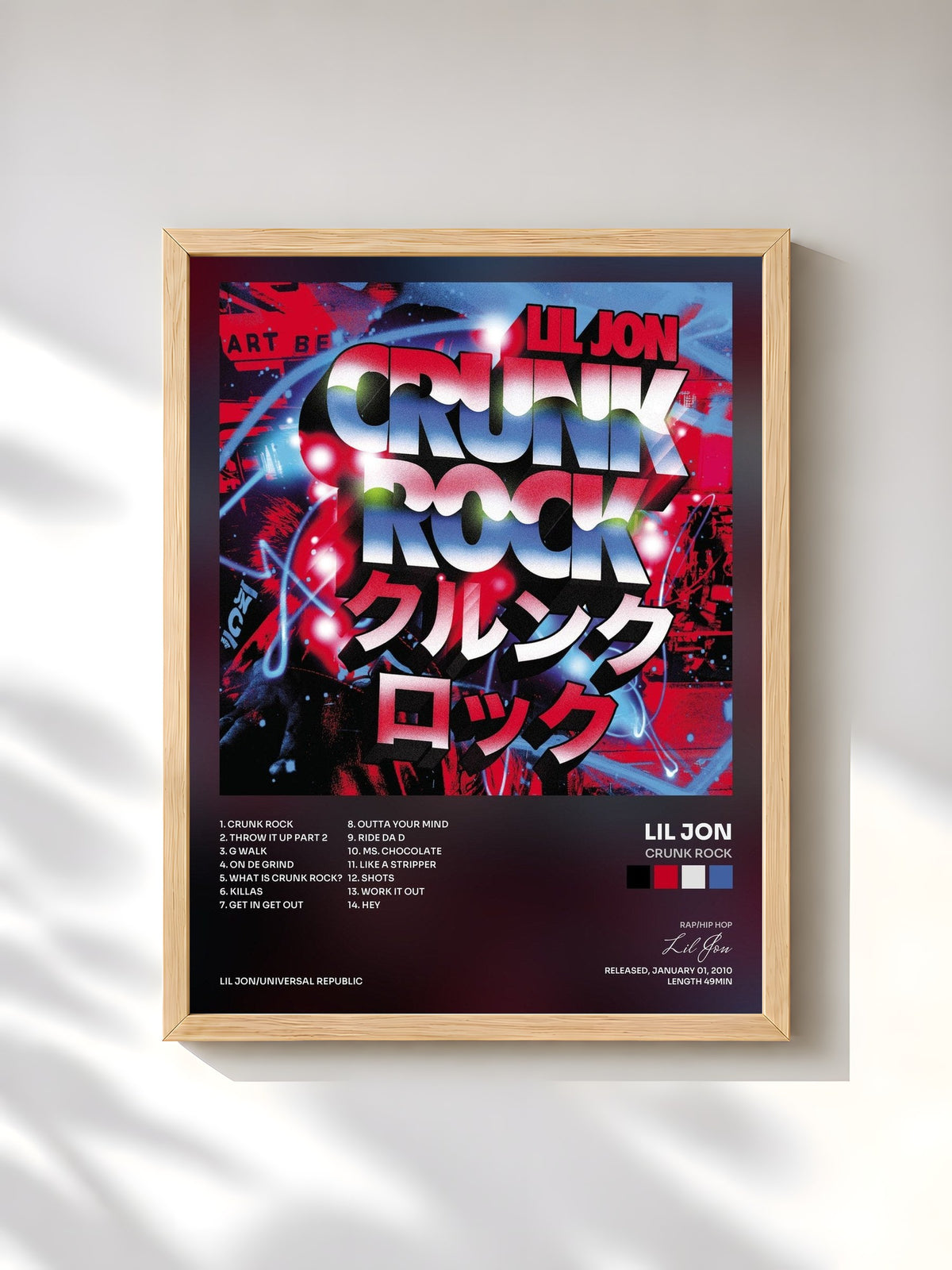 #bois Tableau de l'album Crunk Rock de Lil Jon, cadre en bois brut, imprimé et encadré en France