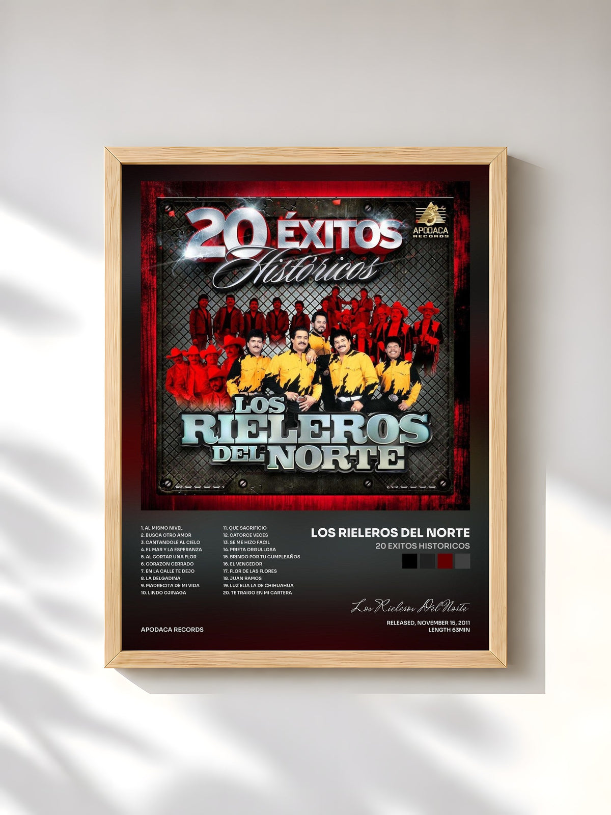 #bois Tableau de l'album 20 Exitos Historicos de Los Rieleros Del Norte, cadre en bois brut, imprimé et encadré en France