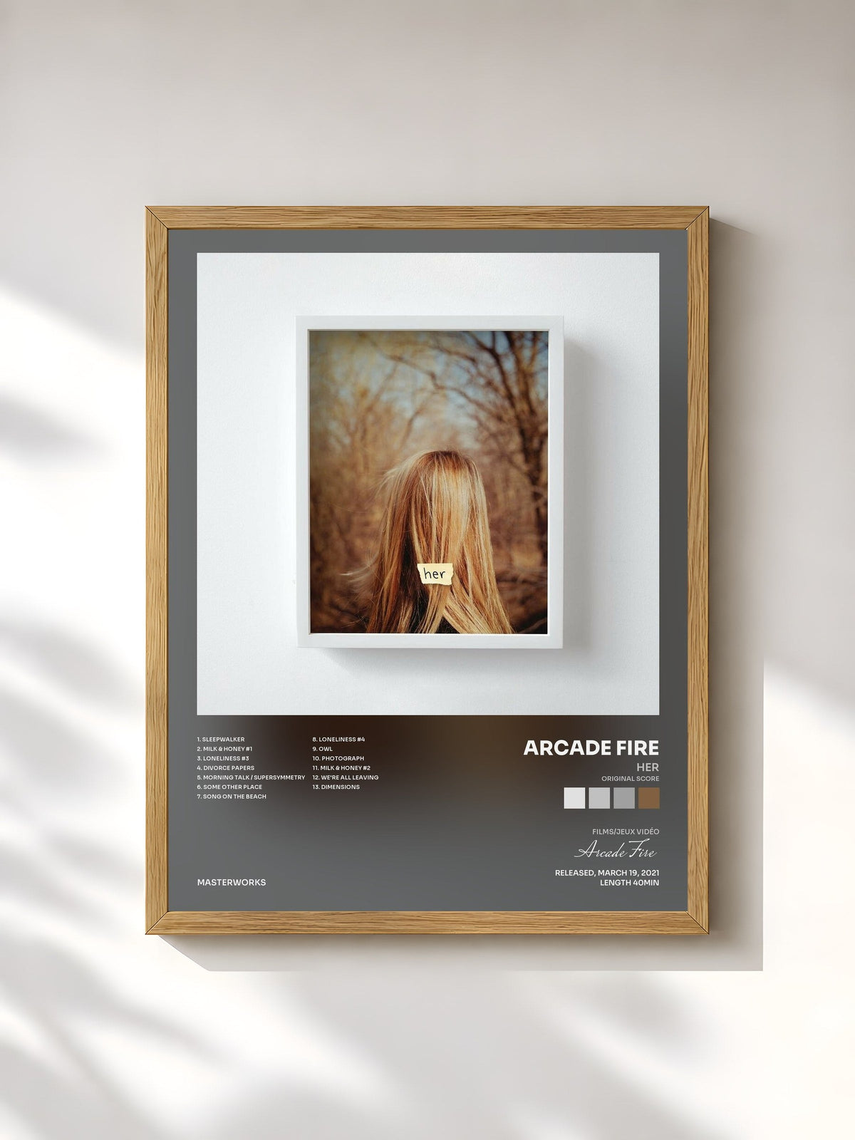 #bois Tableau de l'album Her (Original Score) de Arcade Fire, cadre en bois brut, imprimé et encadré en France