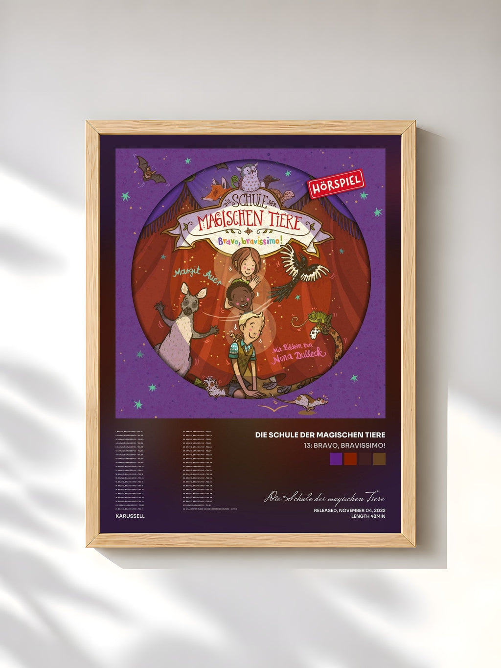 #bois Tableau de l'album 13: Bravo, bravissimo! de Die Schule der magischen Tiere, cadre en bois brut, imprimé et encadré en France