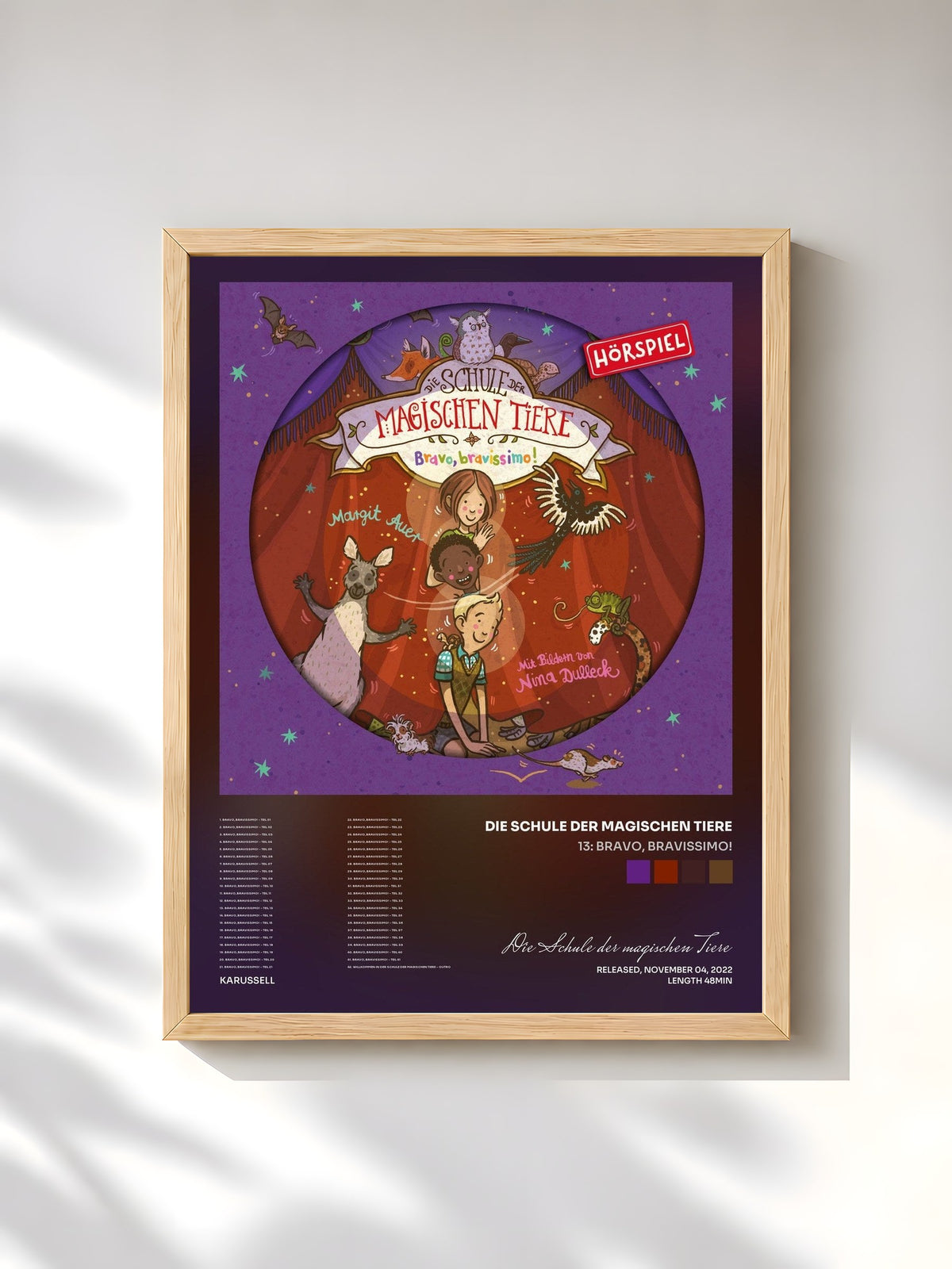 #bois Tableau de l'album 13: Bravo, bravissimo! de Die Schule der magischen Tiere, cadre en bois brut, imprimé et encadré en France