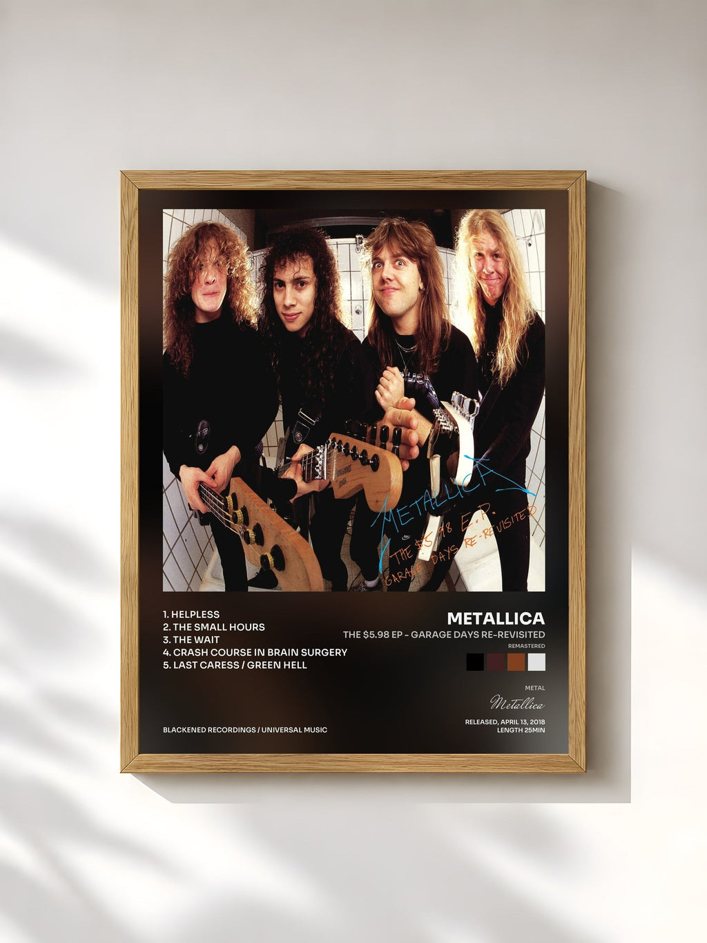 #bois Tableau de l'album The $5.98 EP - Garage Days Re-Revisited (Remastered) de Metallica, cadre en bois brut, imprimé et encadré en France
