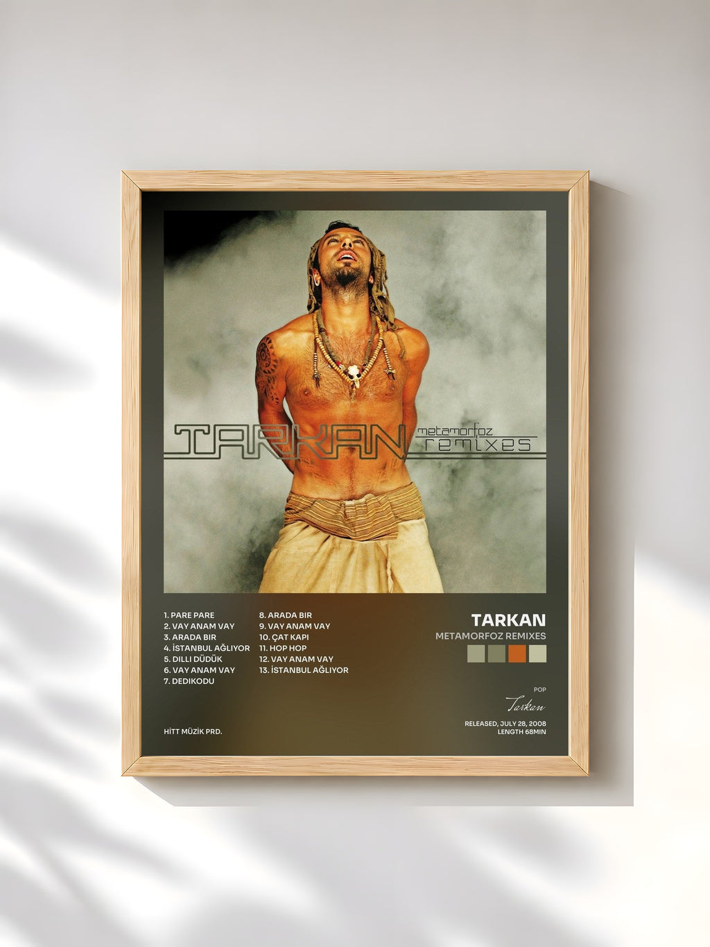 #bois Tableau de l'album Metamorfoz Remixes de Tarkan, cadre en bois brut, imprimé et encadré en France