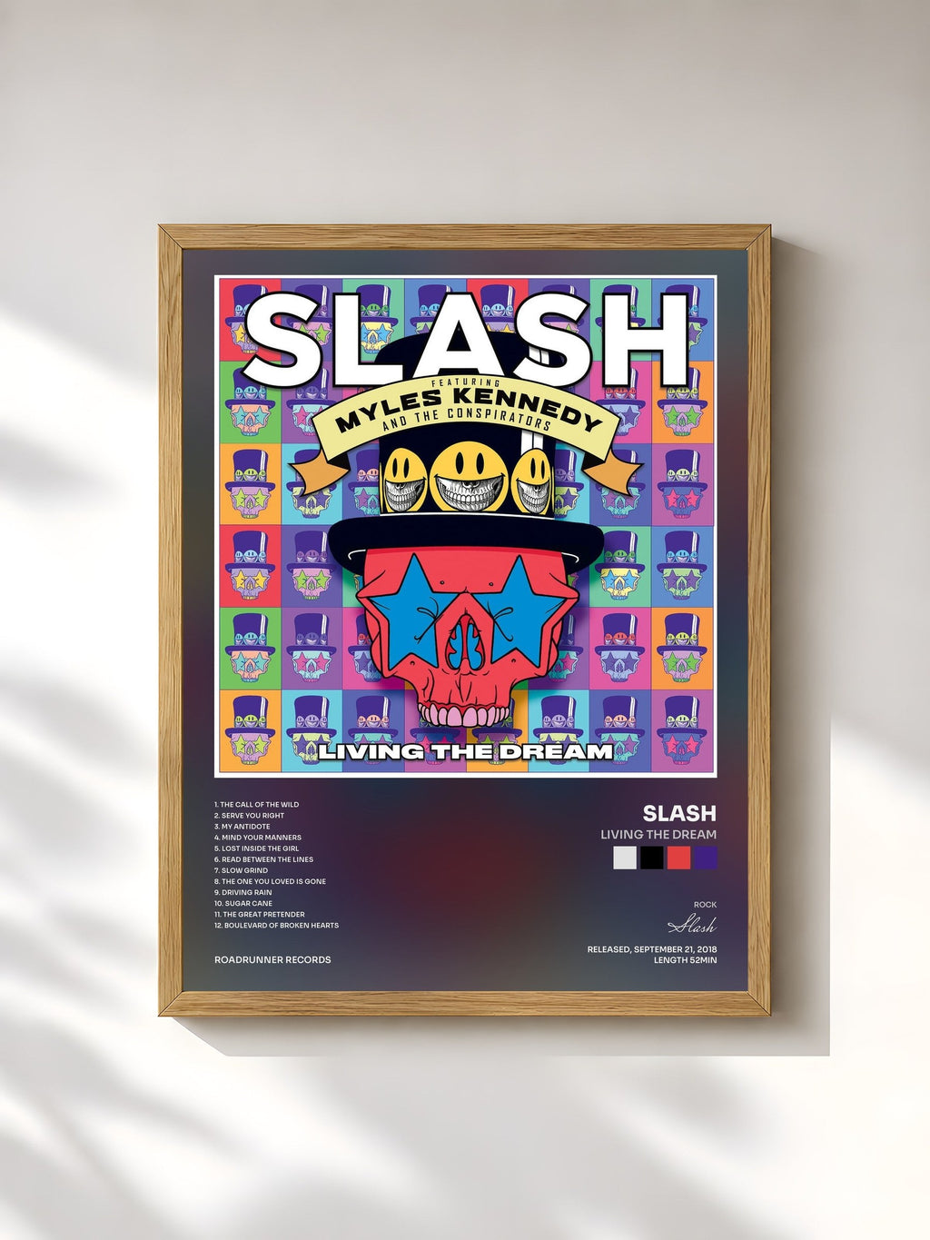 #bois Tableau de l'album Living the Dream de Slash, cadre en bois brut, imprimé et encadré en France