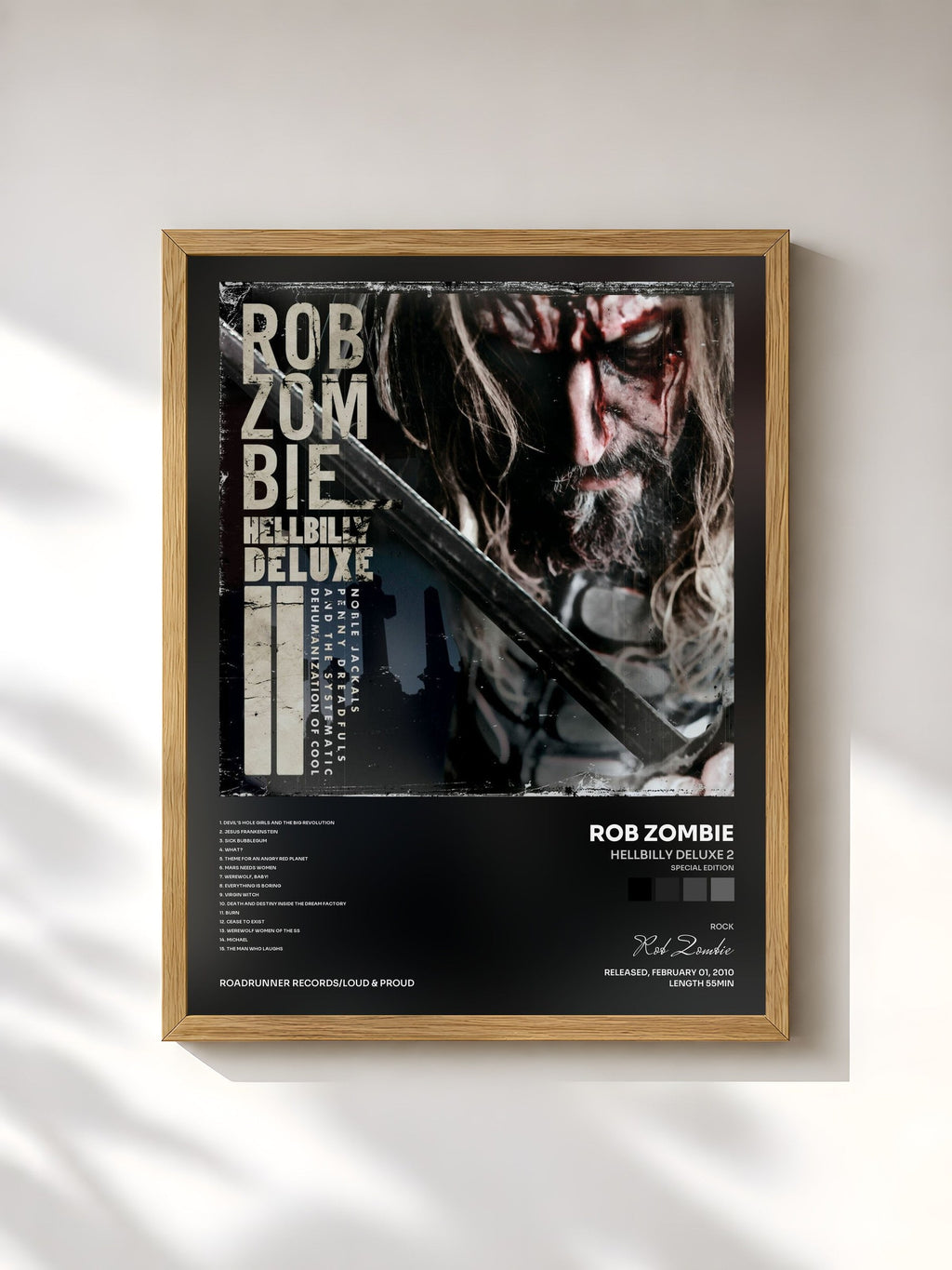 #bois Tableau de l'album Hellbilly Deluxe 2 (Special Edition) de Rob Zombie, cadre en bois brut, imprimé et encadré en France