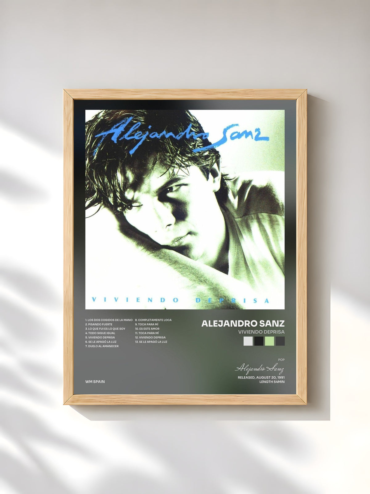 #bois Tableau de l'album Viviendo deprisa de Alejandro Sanz, cadre en bois brut, imprimé et encadré en France