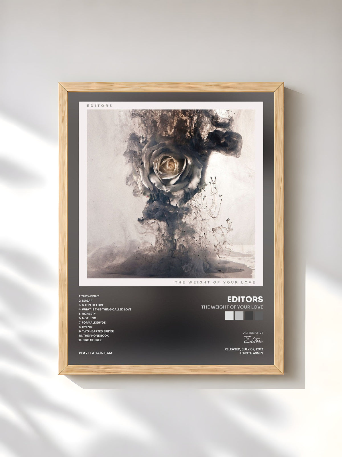 #bois Tableau de l'album The Weight of Your Love de Editors, cadre en bois brut, imprimé et encadré en France