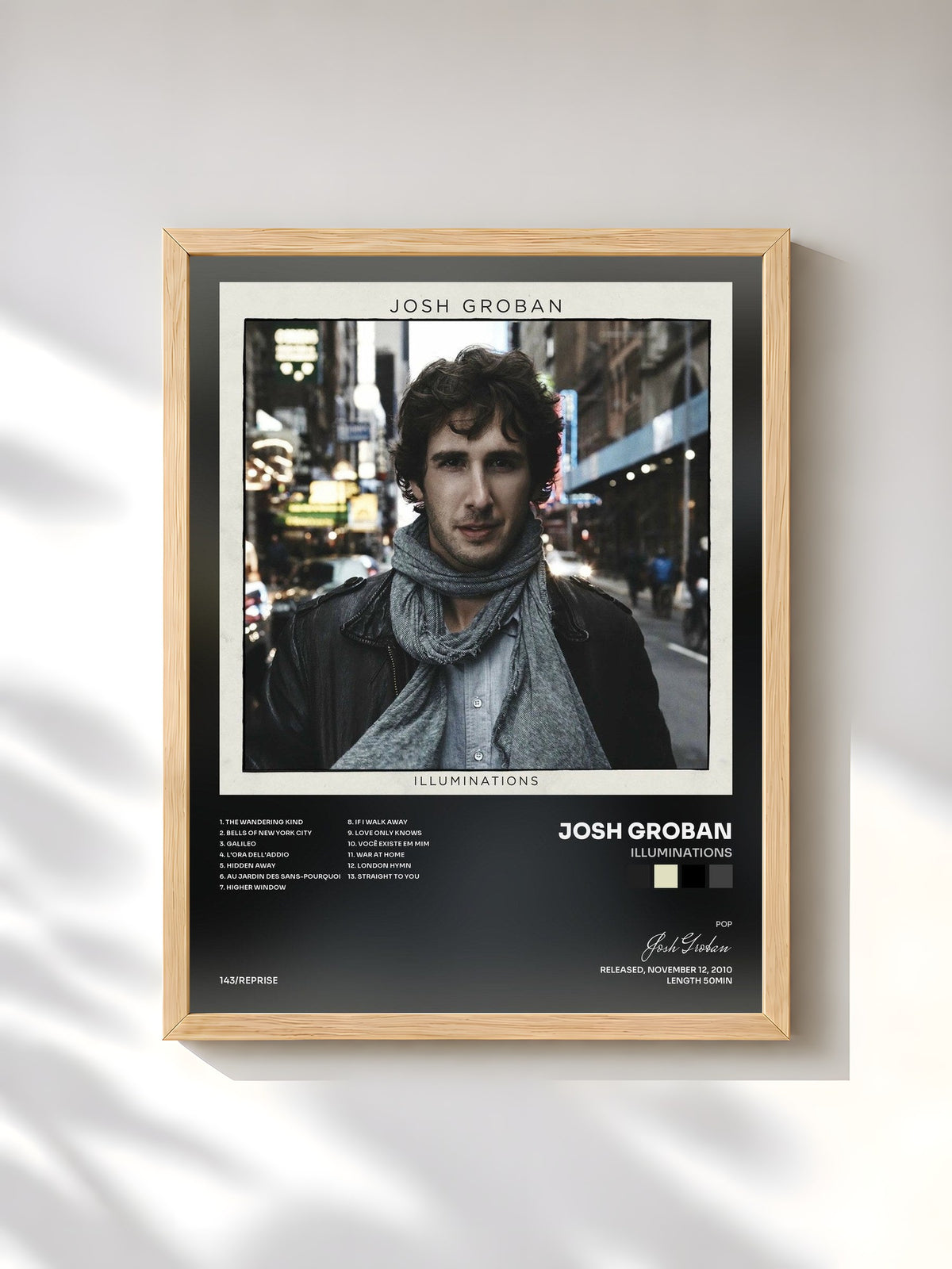 #bois Tableau de l'album Illuminations de Josh Groban, cadre en bois brut, imprimé et encadré en France