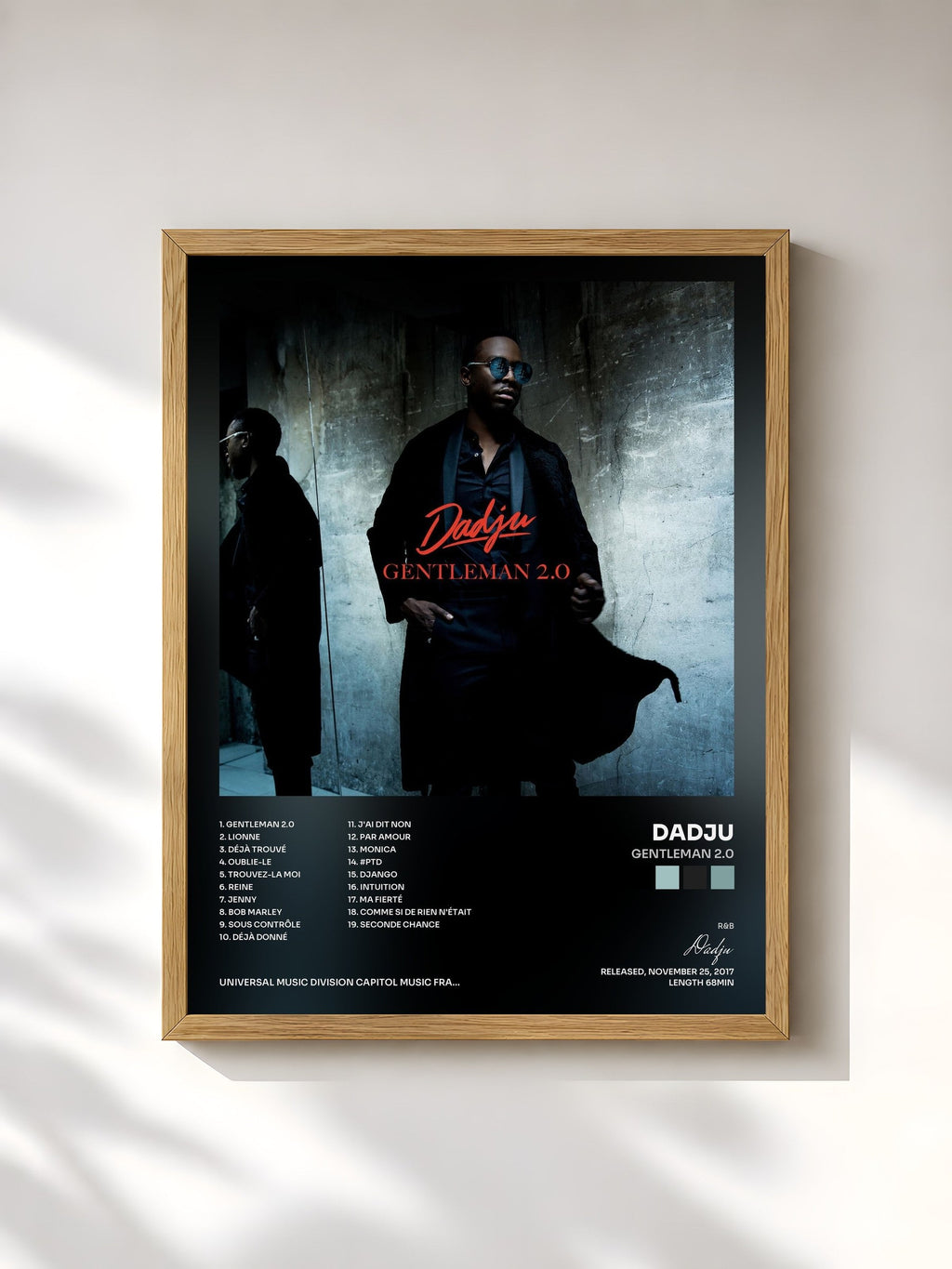 #bois Tableau de l'album Gentleman 2.0 de Dadju, cadre en bois brut, imprimé et encadré en France