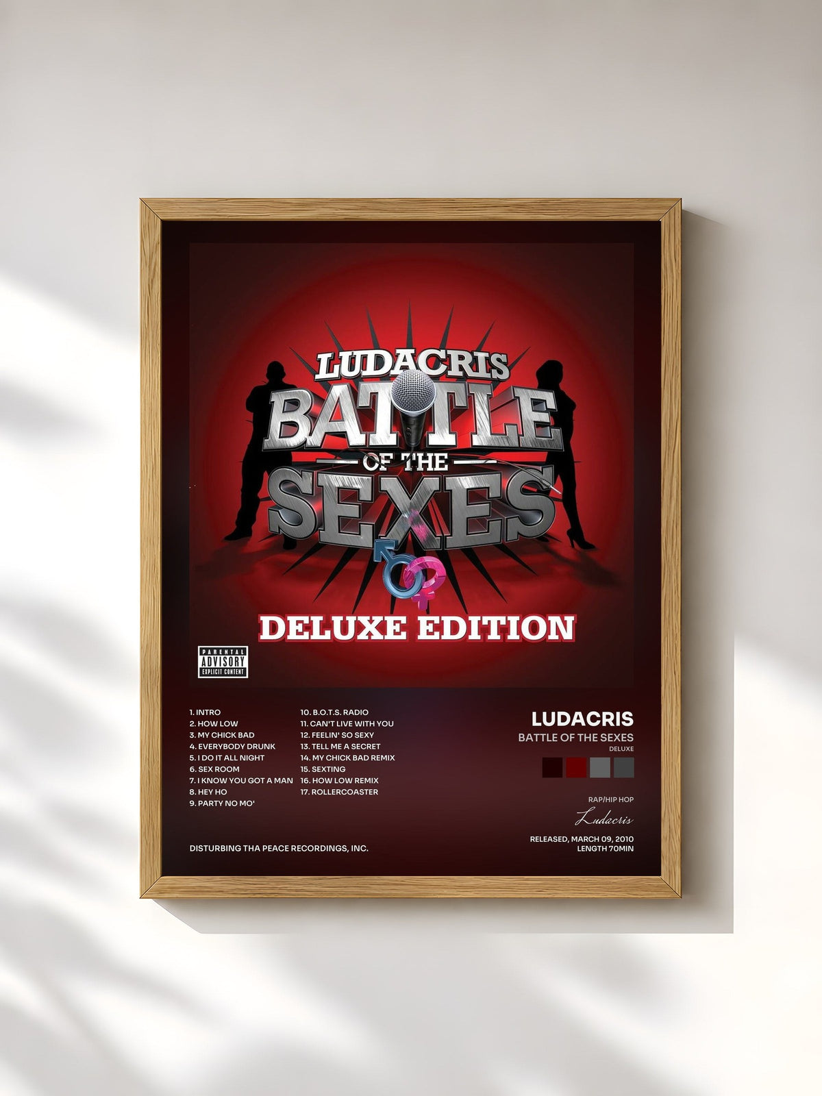 #bois Tableau de l'album Battle Of The Sexes (Deluxe) de Ludacris, cadre en bois brut, imprimé et encadré en France