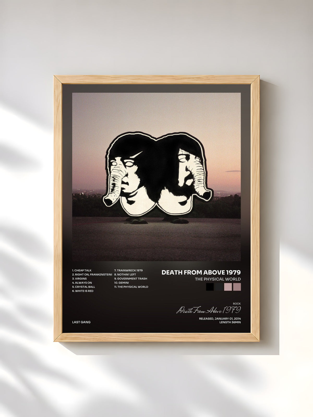 #bois Tableau de l'album The Physical World de Death From Above 1979, cadre en bois brut, imprimé et encadré en France