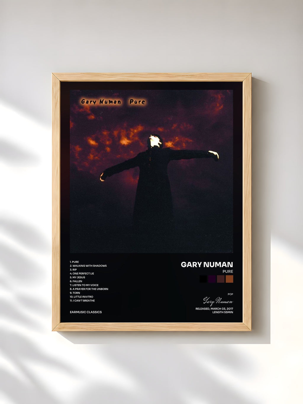 #bois Tableau de l'album Pure de Gary Numan, cadre en bois brut, imprimé et encadré en France