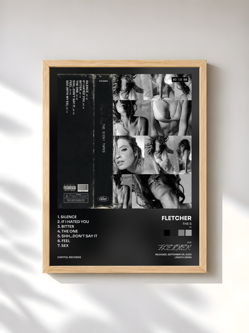 #bois Tableau de l'album THE S(EX) TAPES de FLETCHER, cadre en bois brut, imprimé et encadré en France