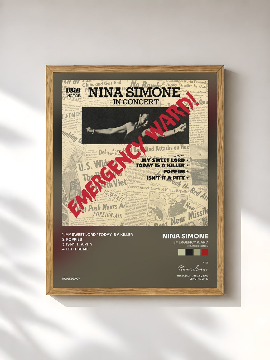 #bois Tableau de l'album Emergency Ward (Expanded Edition) de Nina Simone, cadre en bois brut, imprimé et encadré en France