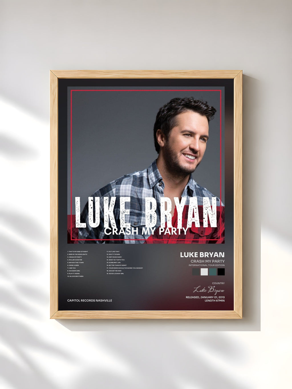 #bois Tableau de l'album Crash My Party (International Tour Edition) de Luke Bryan, cadre en bois brut, imprimé et encadré en France