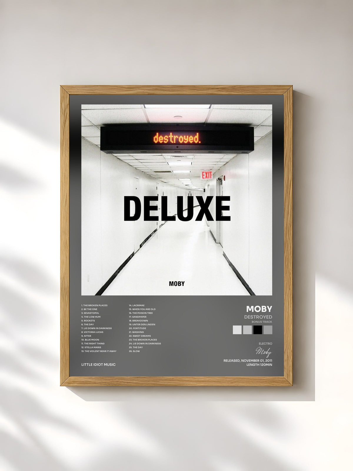 #bois Tableau de l'album Destroyed (Bonus Track) de Moby, cadre en bois brut, imprimé et encadré en France