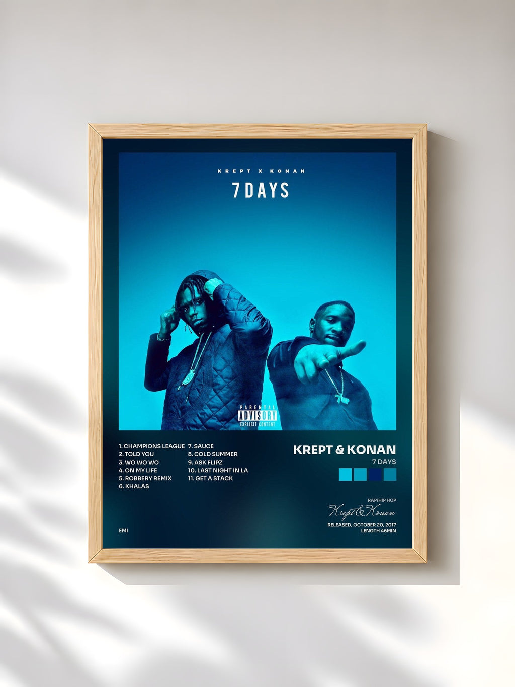 #bois Tableau de l'album 7 Days de Krept & Konan, cadre en bois brut, imprimé et encadré en France