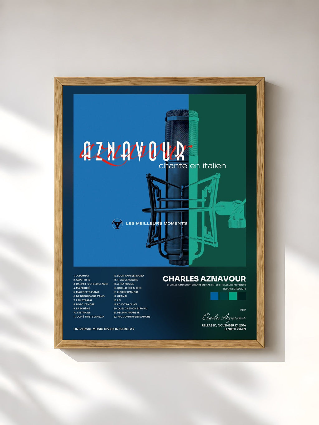 #bois Tableau de l'album Charles Aznavour chante en italien- Les meilleurs moments (Remastered 2014) de Charles Aznavour, cadre en bois brut, imprimé et encadré en France