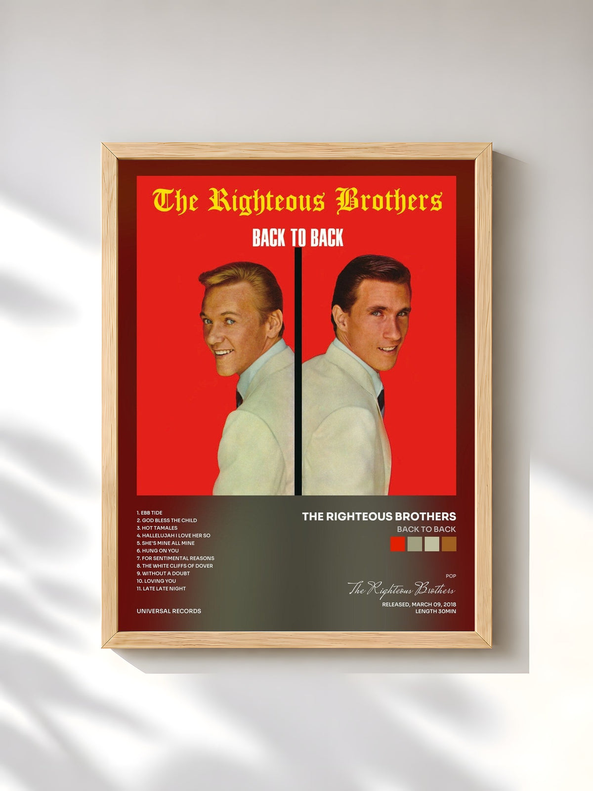 #bois Tableau de l'album Back To Back de The Righteous Brothers, cadre en bois brut, imprimé et encadré en France