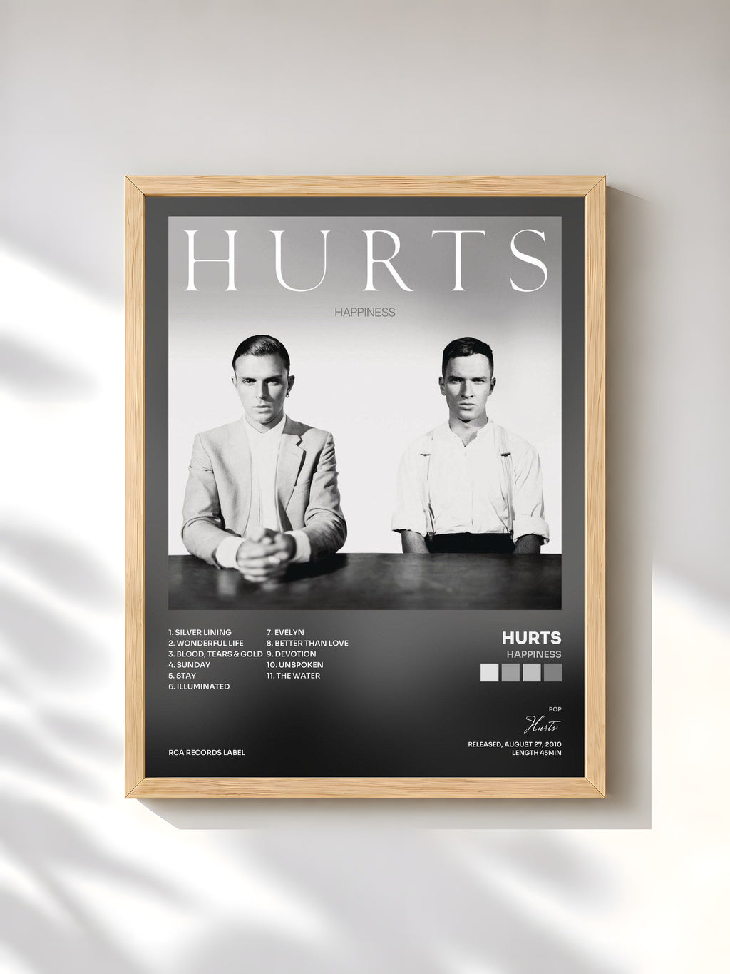 #bois Tableau de l'album Happiness de Hurts, cadre en bois brut, imprimé et encadré en France