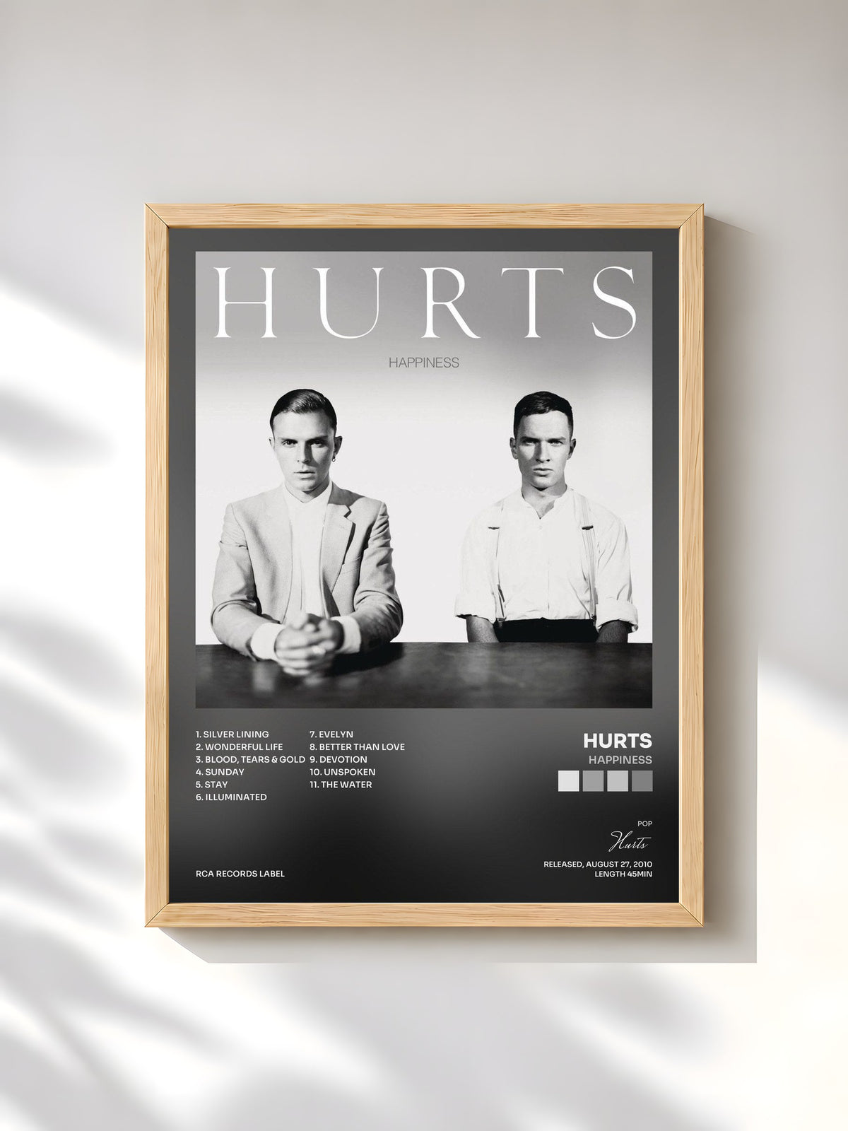 #bois Tableau de l'album Happiness de Hurts, cadre en bois brut, imprimé et encadré en France
