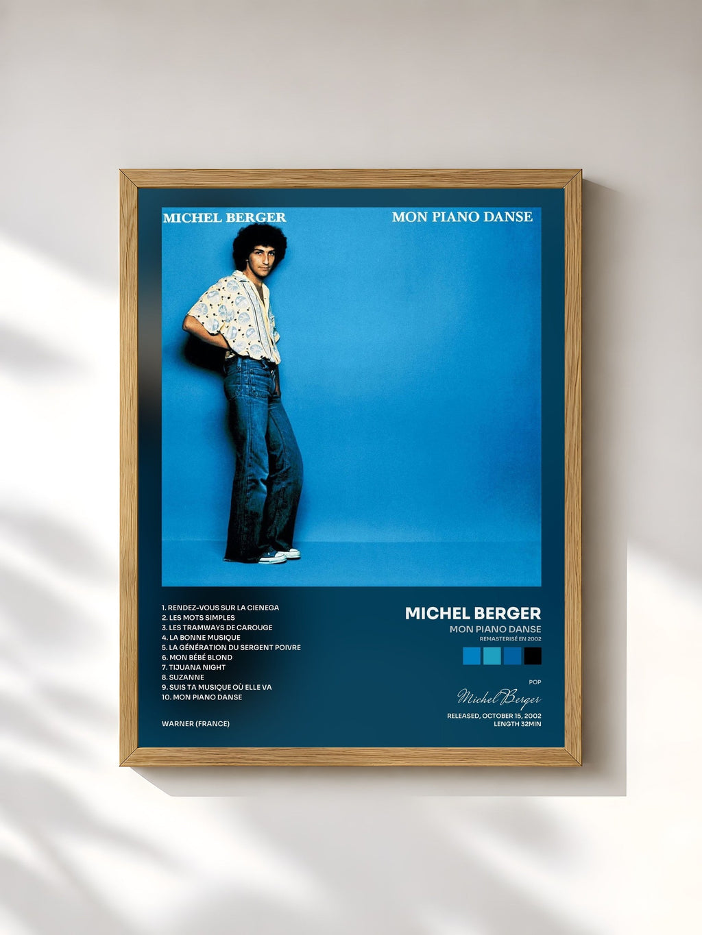 #bois Tableau de l'album Mon piano danse (Remasterisé en 2002) de Michel Berger, cadre en bois brut, imprimé et encadré en France