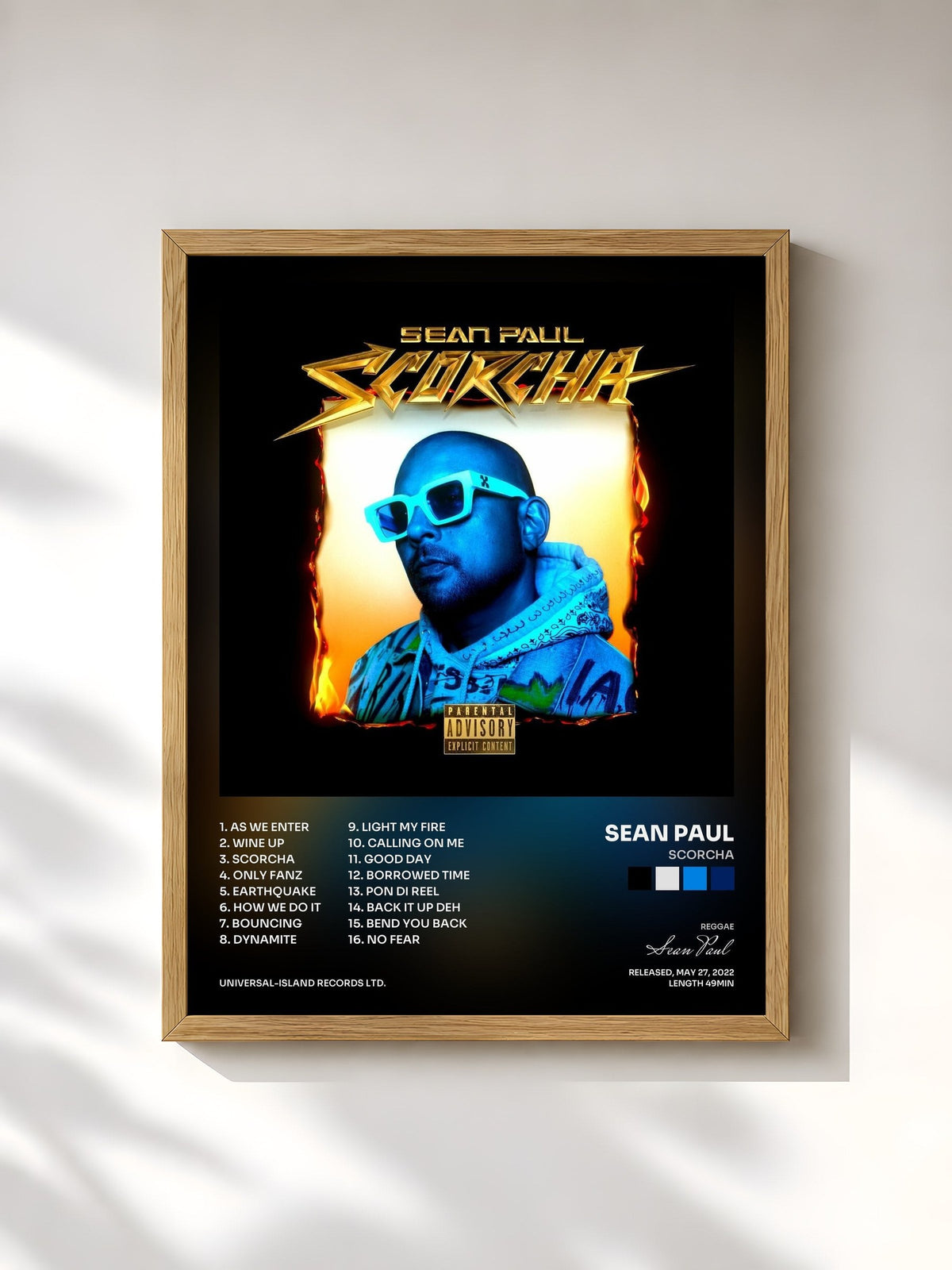 #bois Tableau de l'album Scorcha de Sean Paul, cadre en bois brut, imprimé et encadré en France