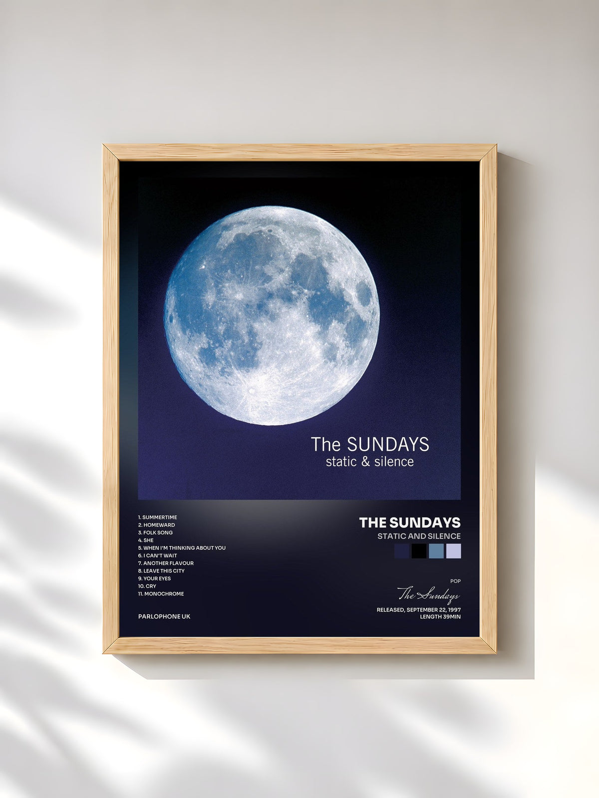 #bois Tableau de l'album Static And Silence de The Sundays, cadre en bois brut, imprimé et encadré en France