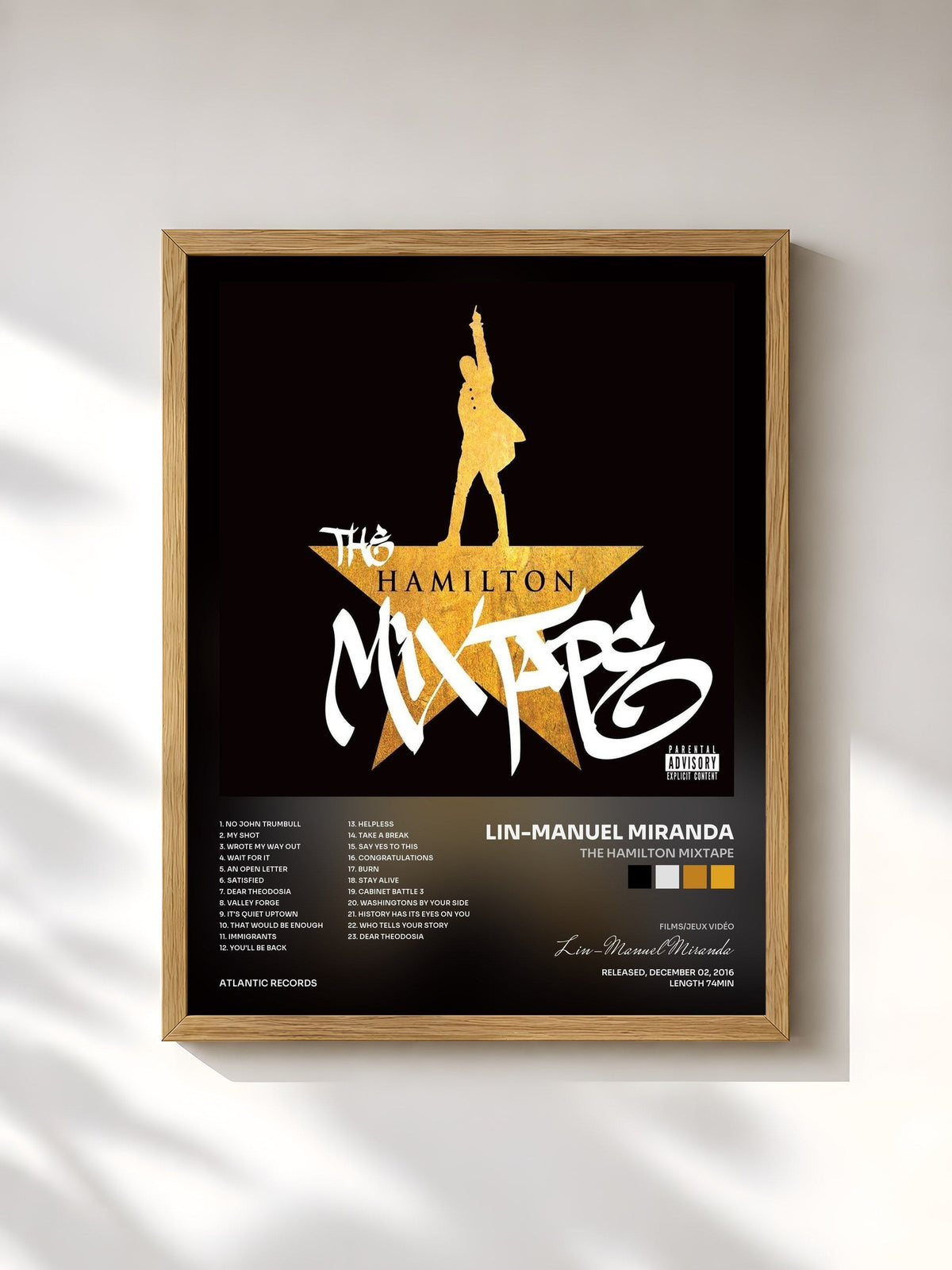 #bois Tableau de l'album The Hamilton Mixtape de Lin-Manuel Miranda, cadre en bois brut, imprimé et encadré en France
